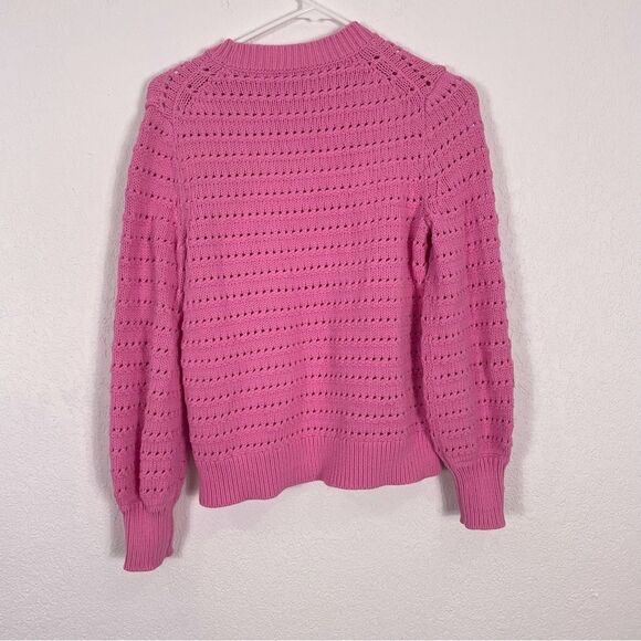 J. Crew Bubblegum Pink Cutout Hole Patterned Pullover Sweater - Picture 2 of 6